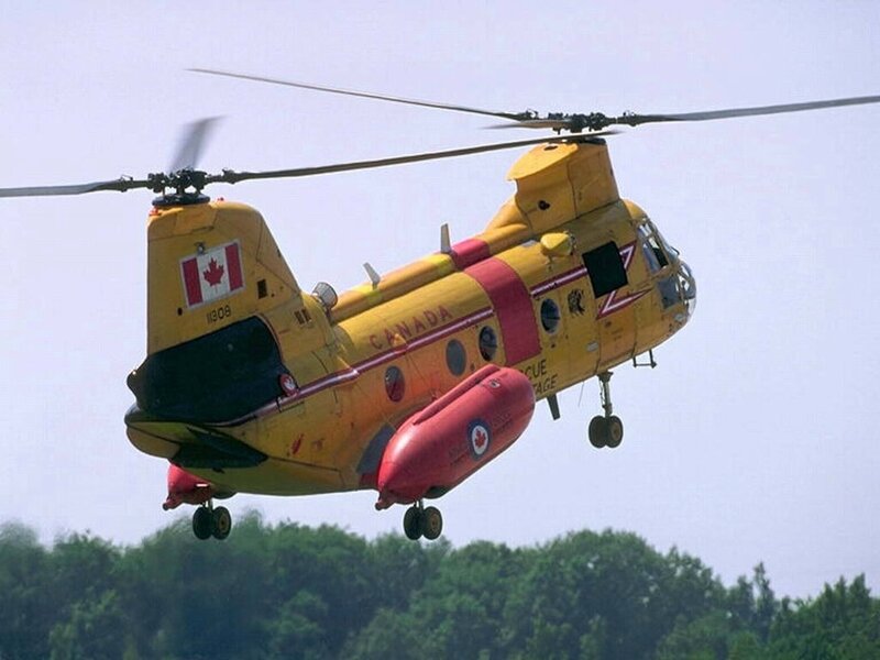 Canadian rescue helicopter in flight