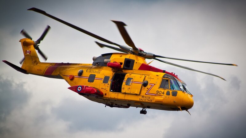 Canadian rescue helicopter in flight