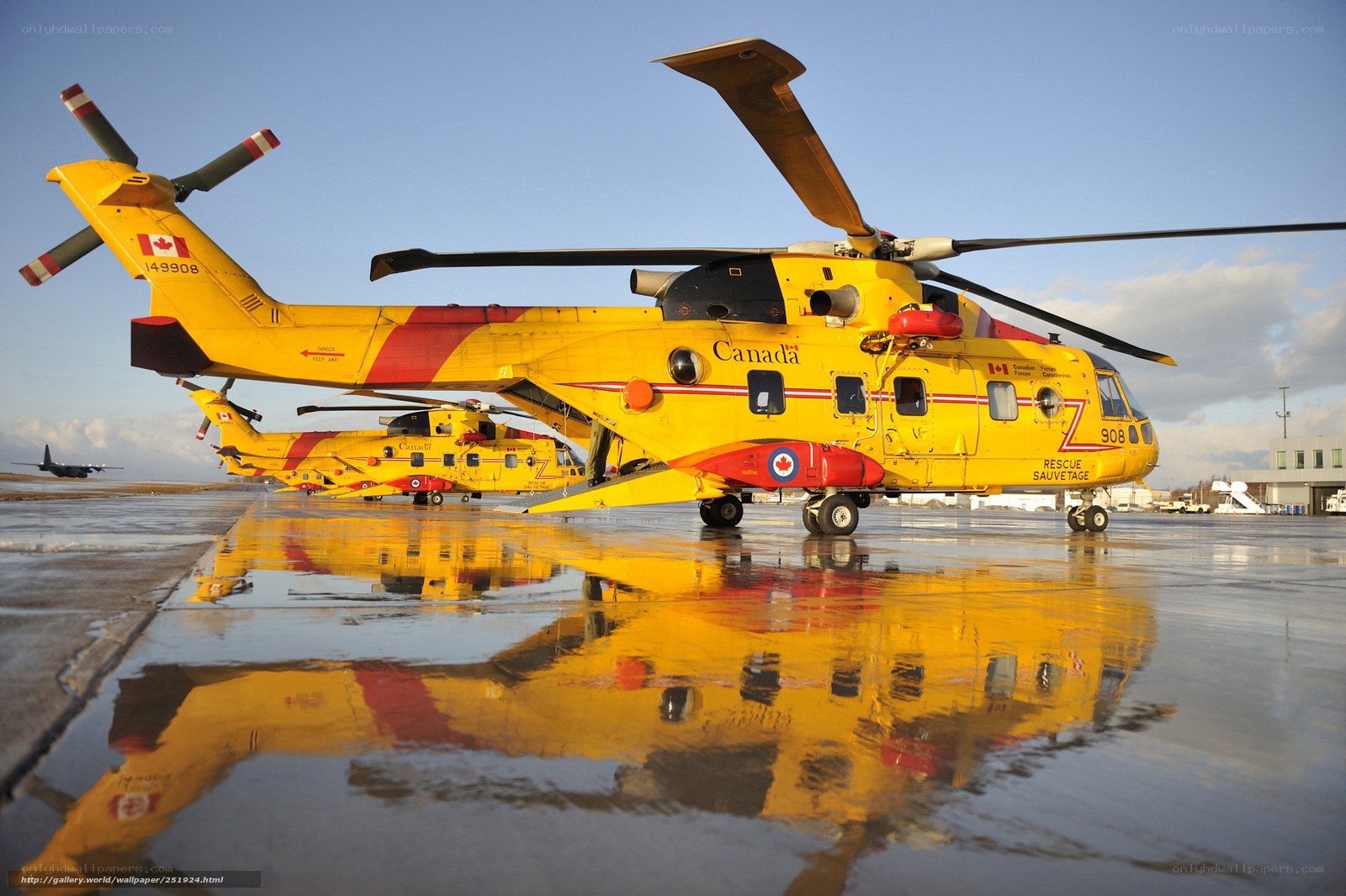 Canadian rescue helicopters on tarmac