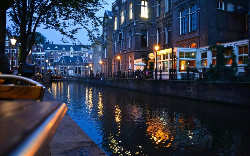canal at dusk in amsterdam