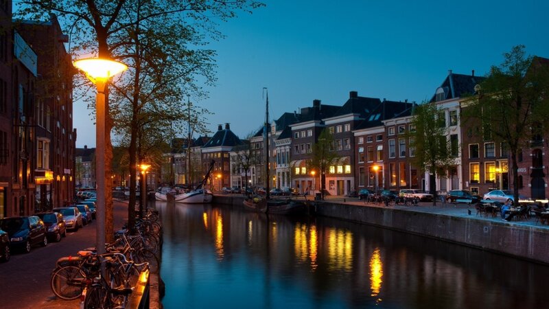canal at dusk in amsterdam