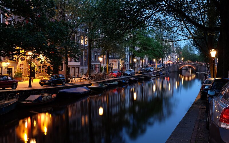 Canal at Dusk in Amsterdam — Blue