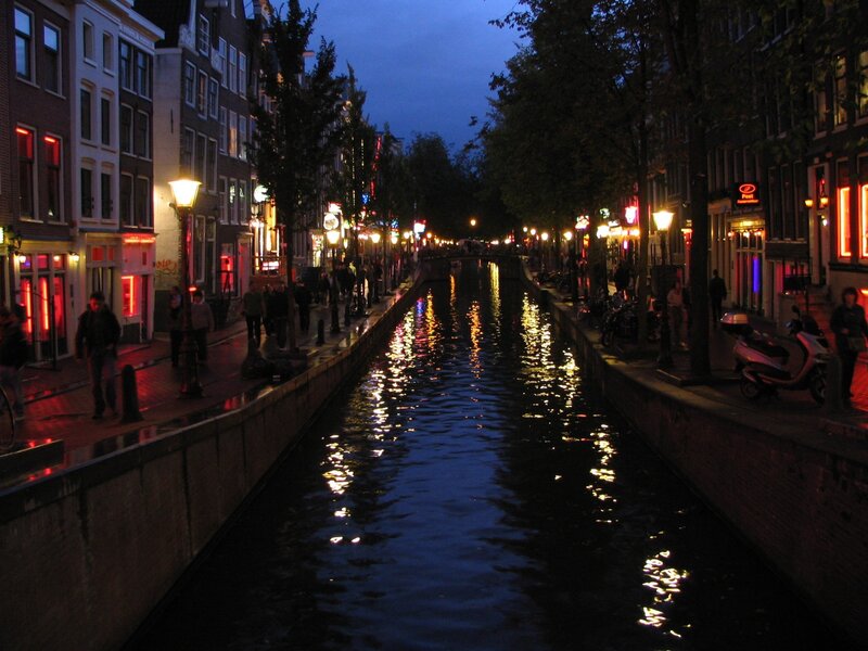 canal at dusk in amsterdam