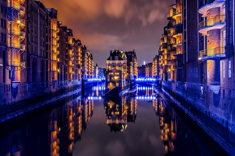 Canal at Night — Blue, Dramatic