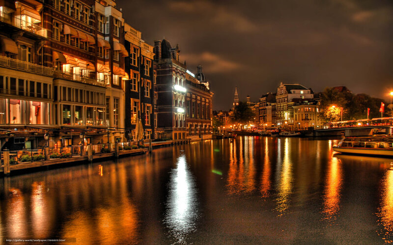 Canal at Night in Amsterdam — Orange