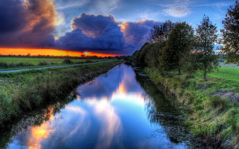 Canal at Sunset — Blue, Dramatic