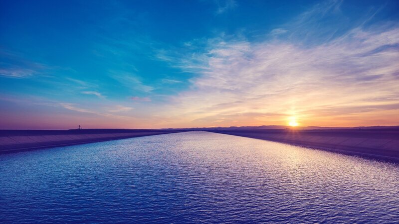 Canal at Sunset — Blue, Serene, Photograph