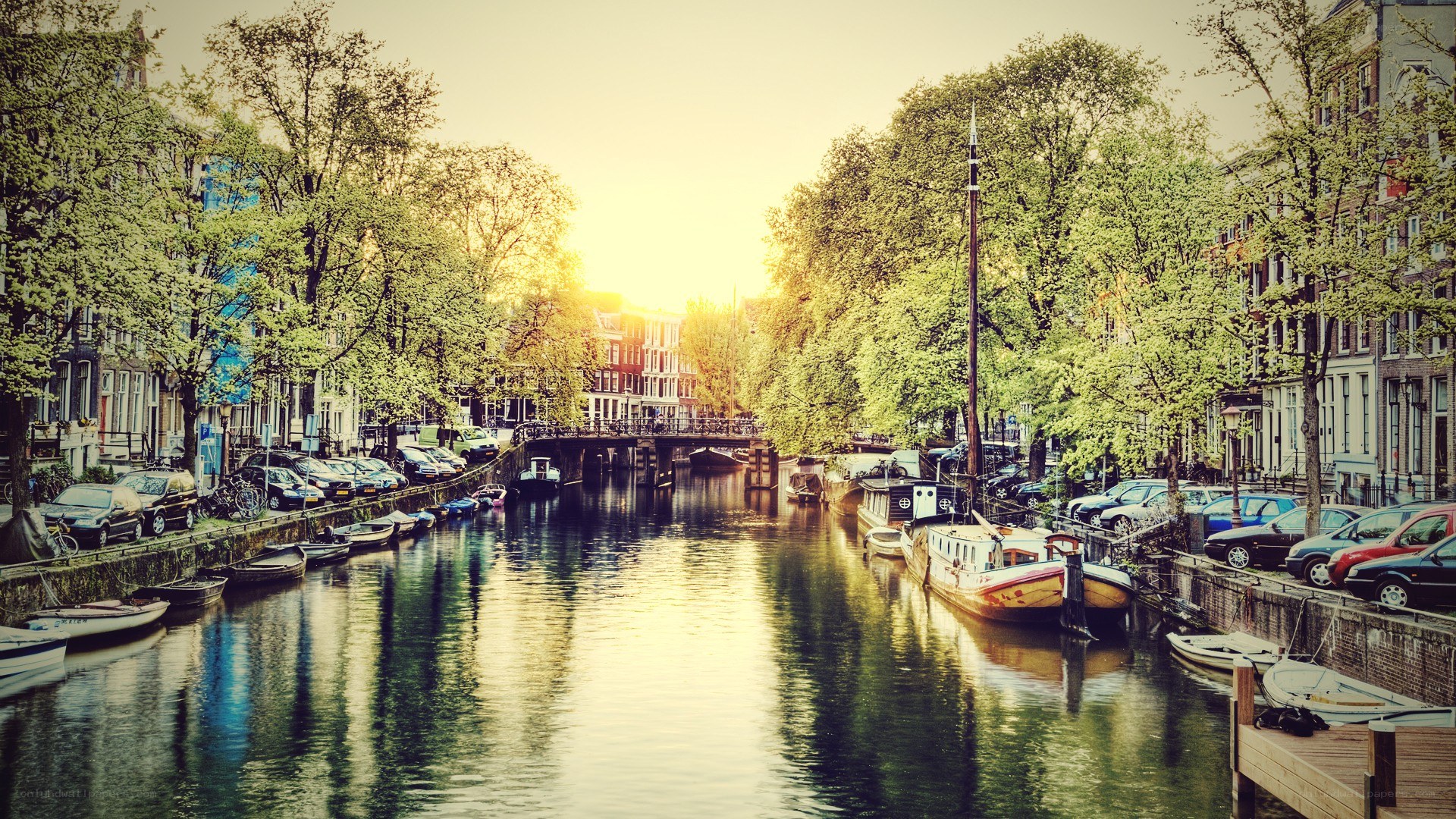 canal at sunset in amsterdam