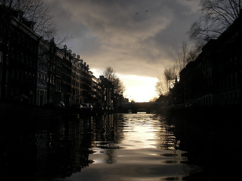 Canal at sunset in Amsterdam