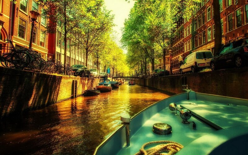 Canal Boat in Amsterdam — Green