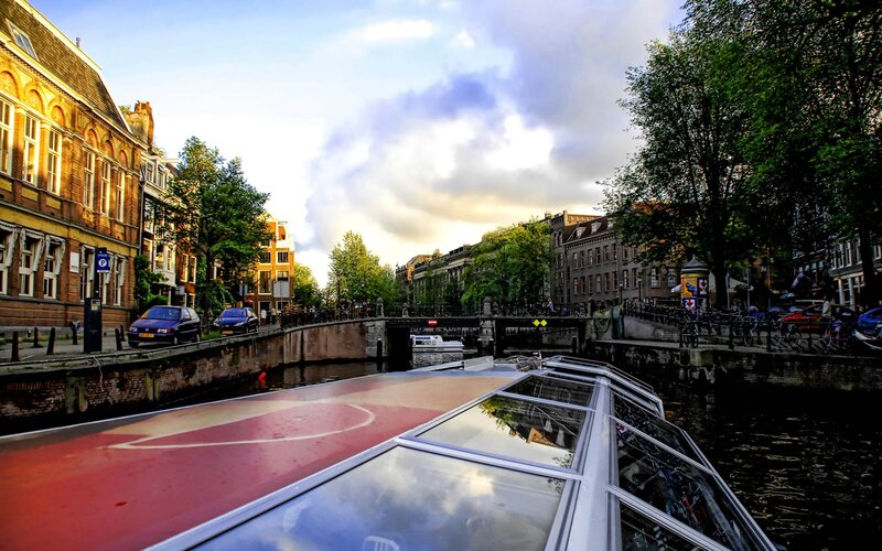 Canal Boat in Amsterdam — Red, Serene