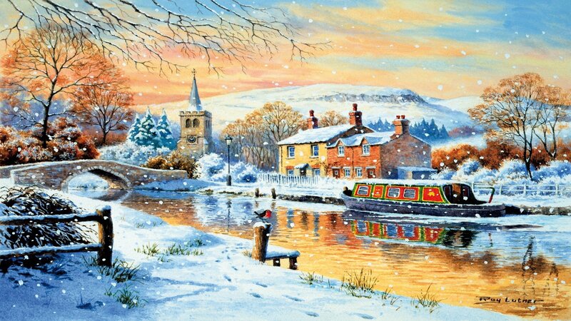 Canal Boat in Snow