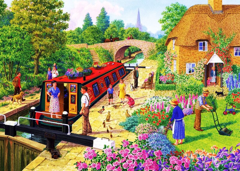 Canal Boat in Village