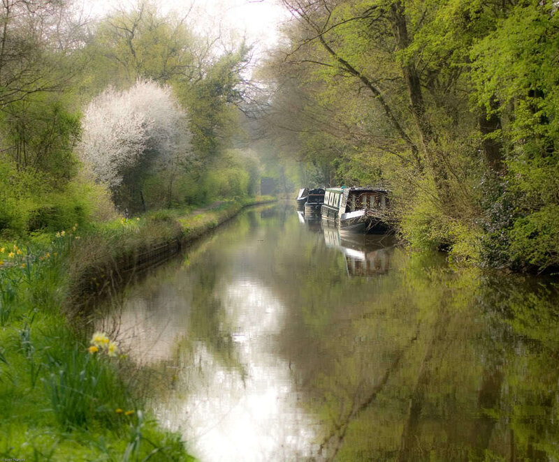 Canal boat on a spring day
