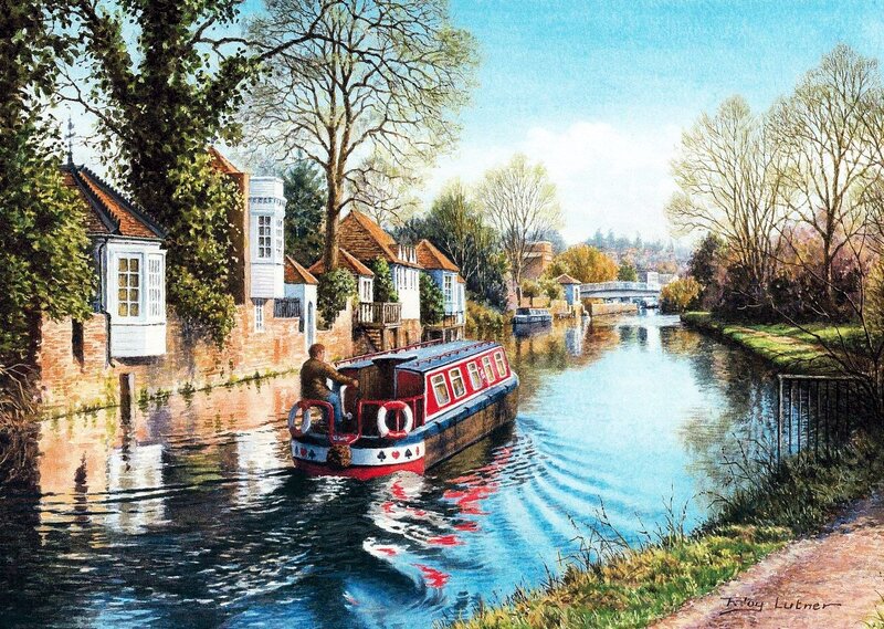 Canal Boat on River — Blue