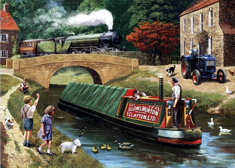 Canal Boat on River — Green, Peaceful