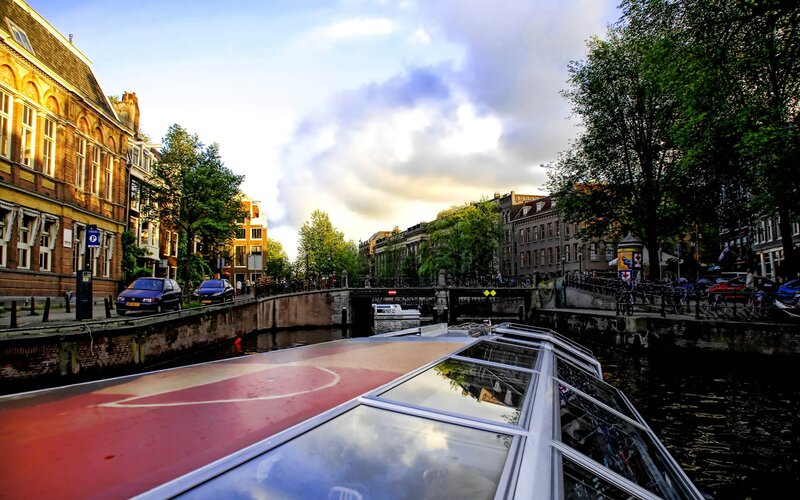 Canal boat view in Amsterdam