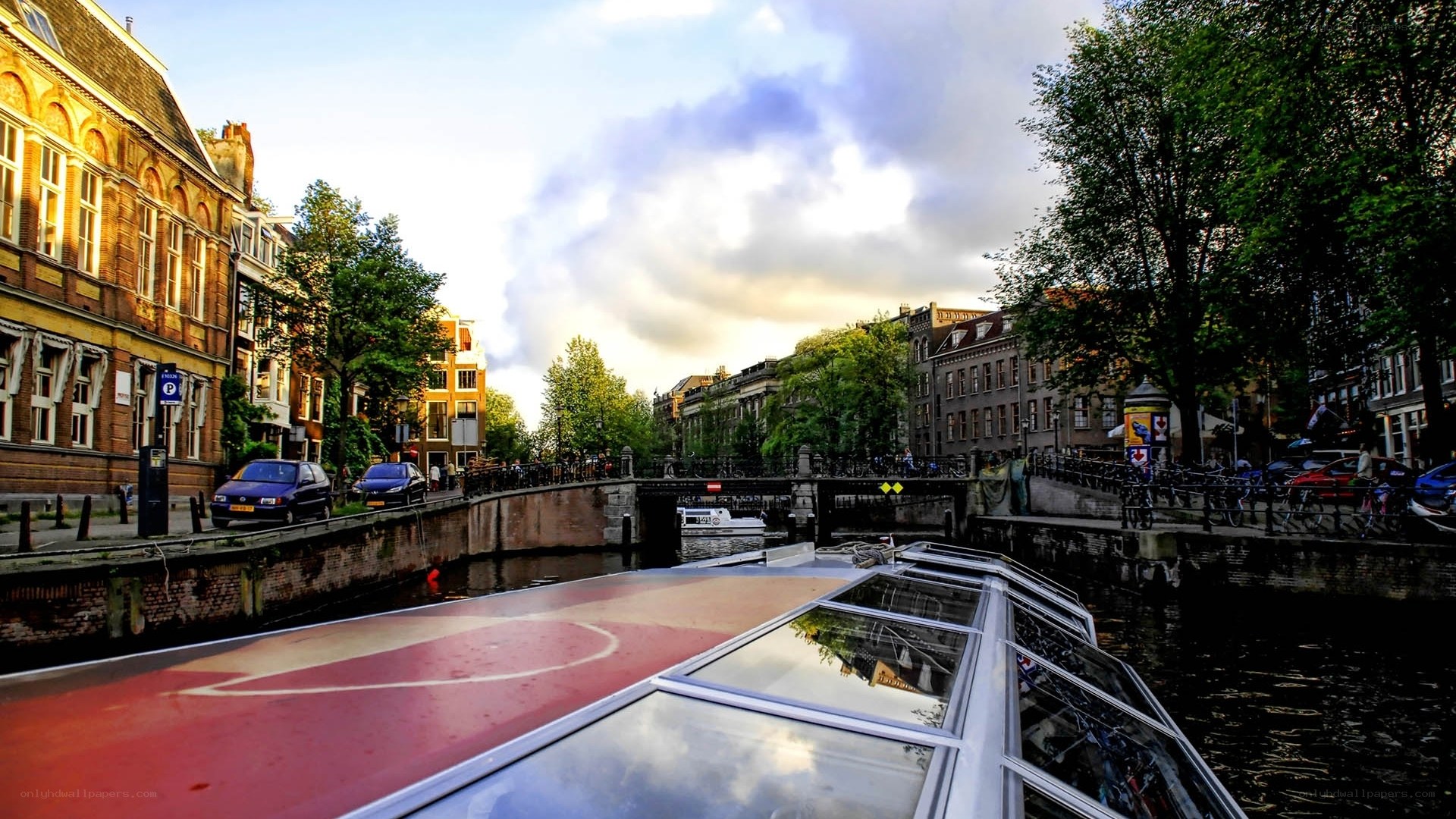 Canal boat view in Amsterdam