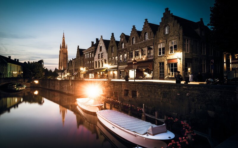 Canal Boats at Dusk — Blue