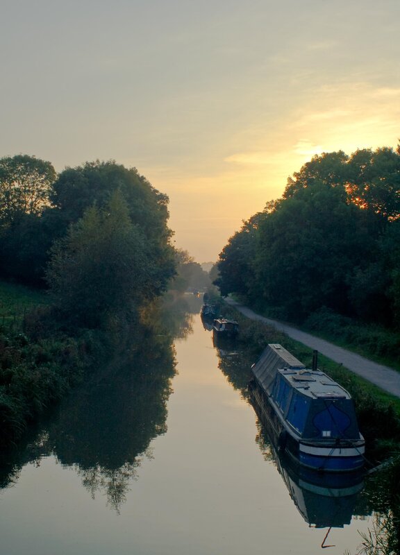 Canal boats at sunrise