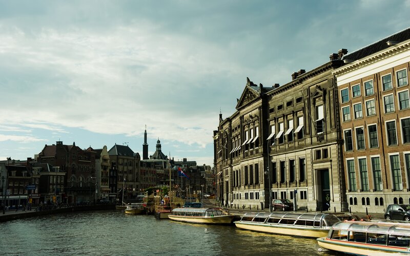 Canal Boats in Amsterdam — Brown