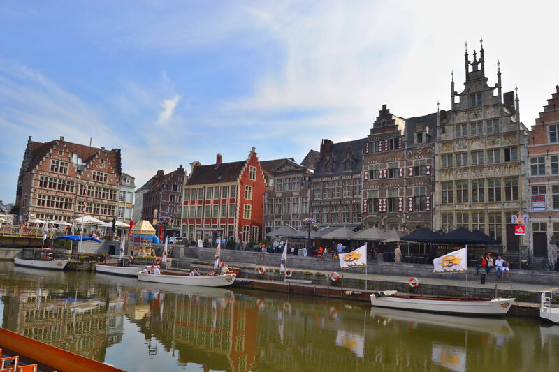 Canal Boats in City — Blue