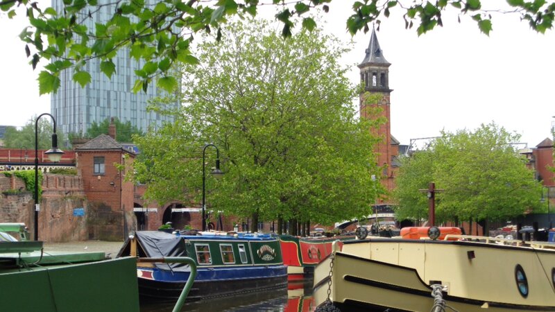 Canal Boats in City — Green