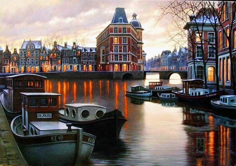 Canal Boats in City — Orange