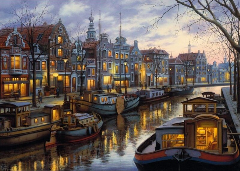 Canal Boats in City — Yellow