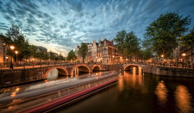 Canal Bridge at Dusk — Blue, Dramatic, Sunset