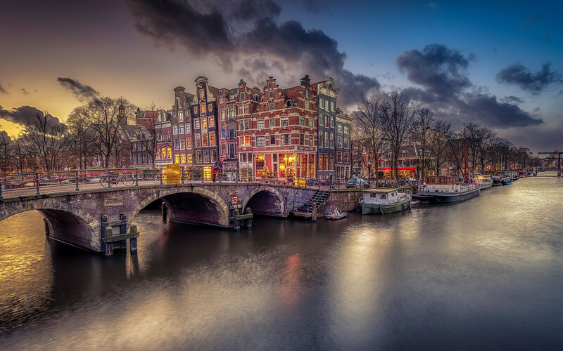 Canal Bridge at Dusk — Blue, Dramatic