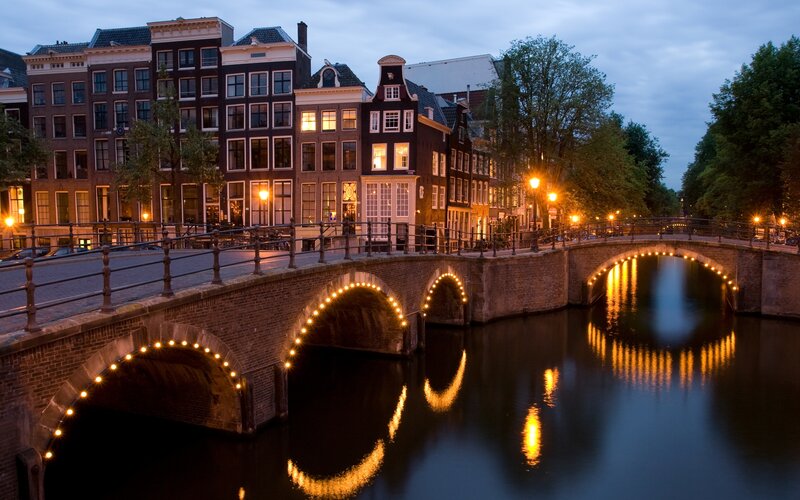 Canal Bridge at Dusk — Blue, Serene, Night