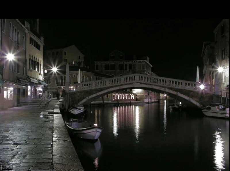 Canal Bridge at Night — Black, Serene