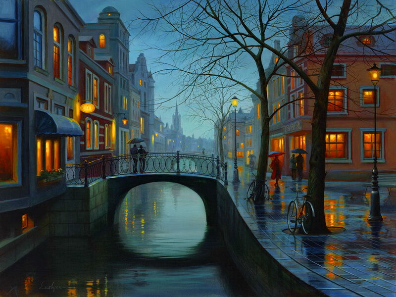 Canal Bridge at Night — Blue