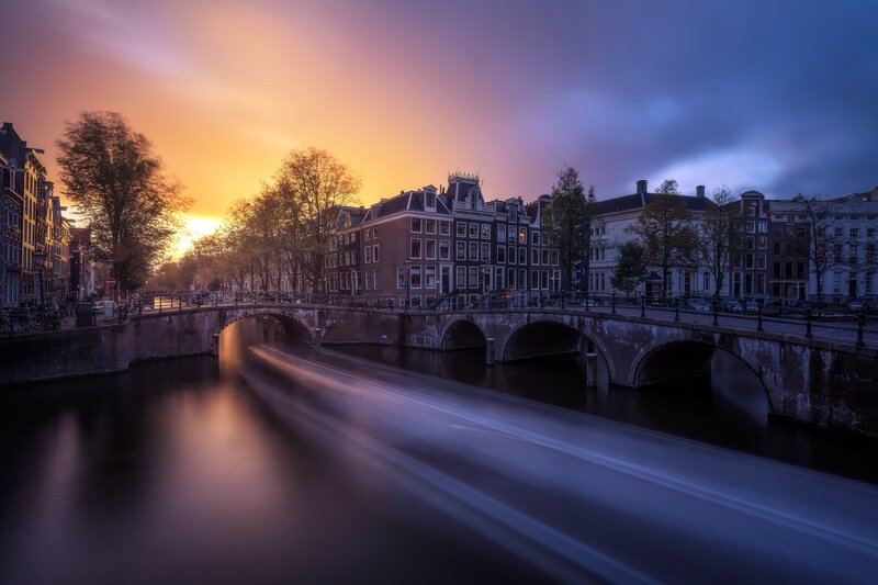 Canal Bridge at Sunset — Purple