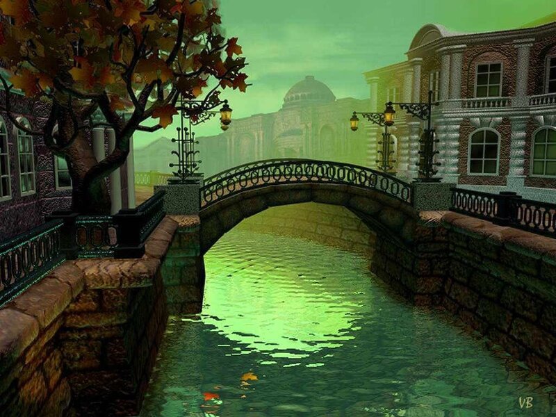 canal bridge in autumn city