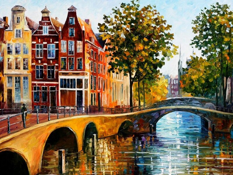 Canal Bridge in City — Yellow