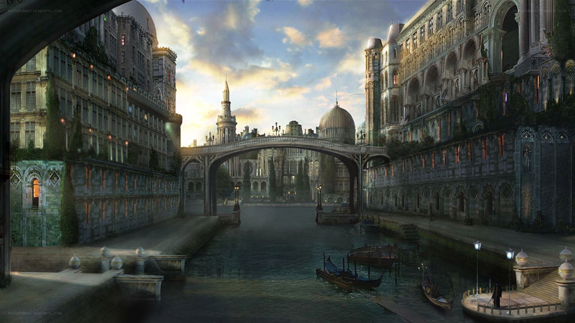 canal city at dusk