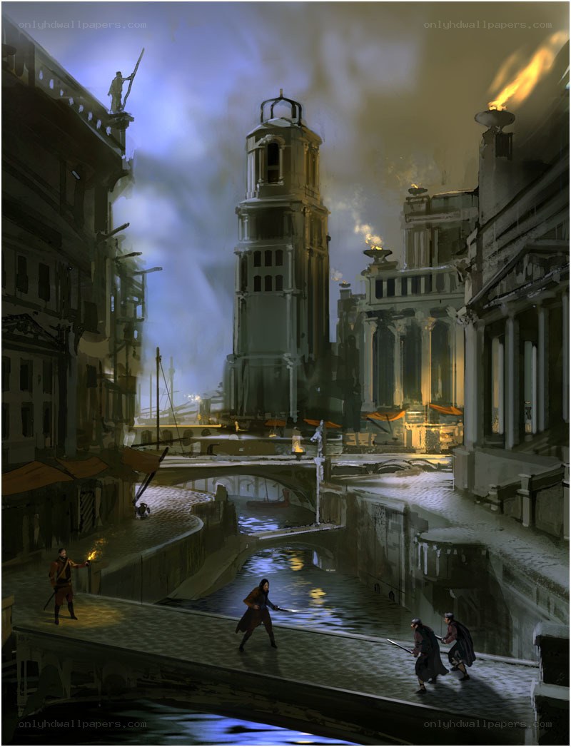 Canal city at night