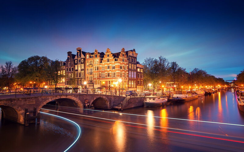 Canal Houses at Dusk — Blue, Serene