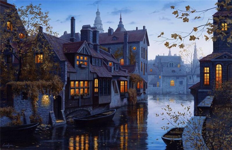 Canal Houses at Dusk — Blue