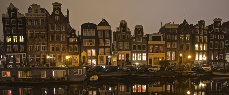Canal Houses at Night — Black, Calm