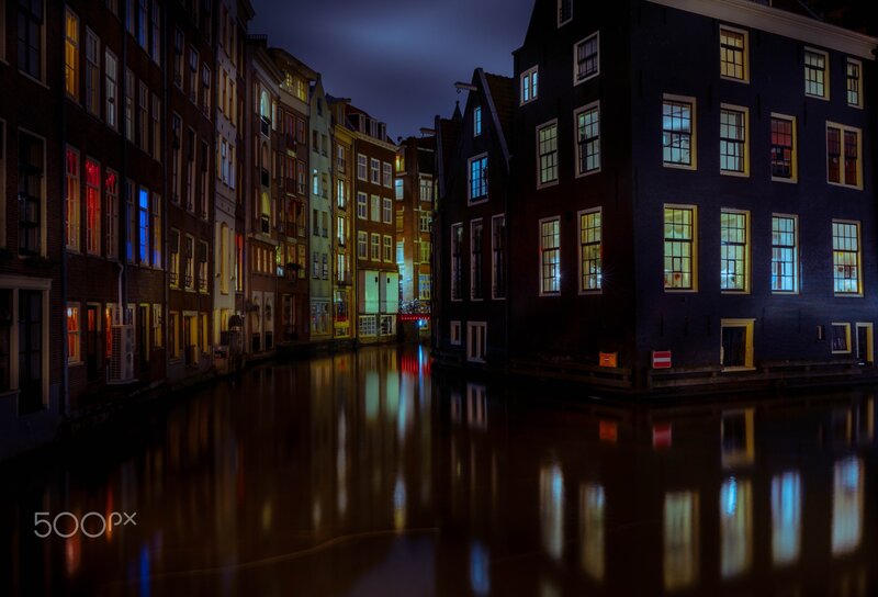 Canal Houses at Night — Black