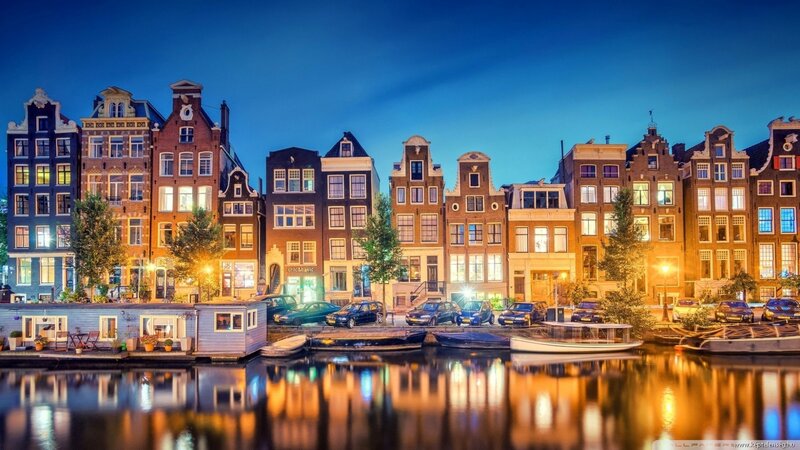Canal Houses at Night — Blue, Serene