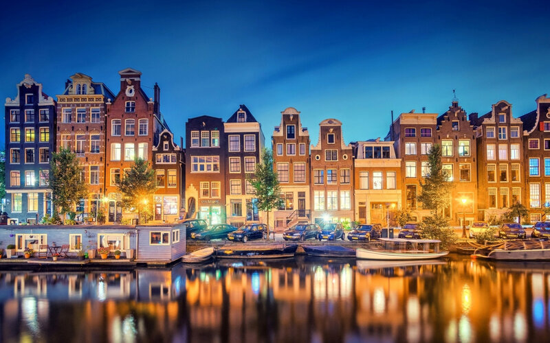 Canal Houses at Night — Blue
