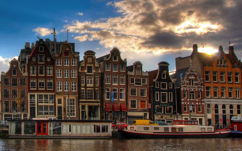Canal Houses in Amsterdam — Blue, Dramatic