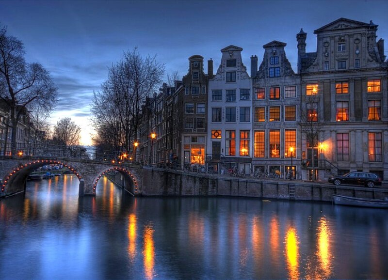 Canal Houses in Amsterdam — Blue, Serene, Night