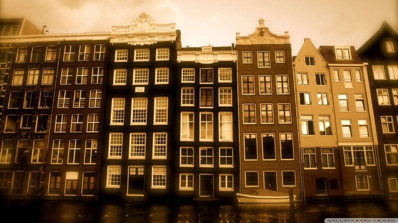 Canal Houses in Amsterdam — Sepia, Dramatic