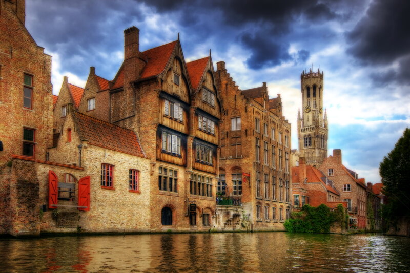 Canal Houses in Bruges — Brown, Dramatic