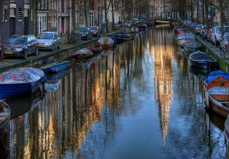 Canal in Amsterdam at sunset
